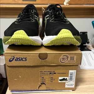 Asics Black and Yellow Athletic Shoes with Breathable Mesh
